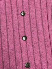 Ribbed Button Decor Long Sleeve V Neck A line Dress