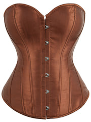 Corset Satin Lace Up Boned Overbust Tummy Control Body Shaper Bustier