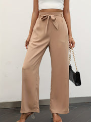 Solid Belted Wide Leg Pants for Women