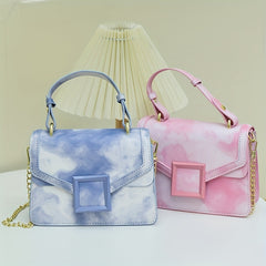 Tie Dye Small Handbag Faux Leather Chain Crossbody Bag Women's Top Handle