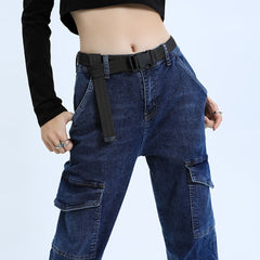 Cargo Pants Elastic Waist Cropped Jogger Pants Women's Denim Jeans