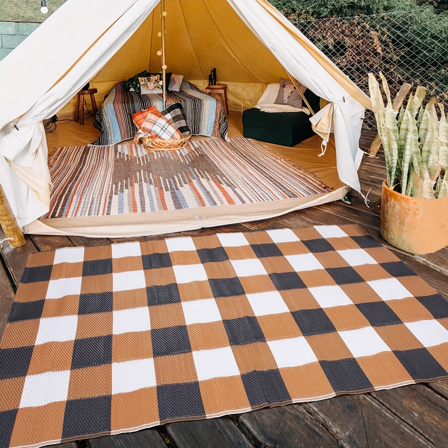 Brown Plaid Mat Portable Outdoor Cushion Camping Mat