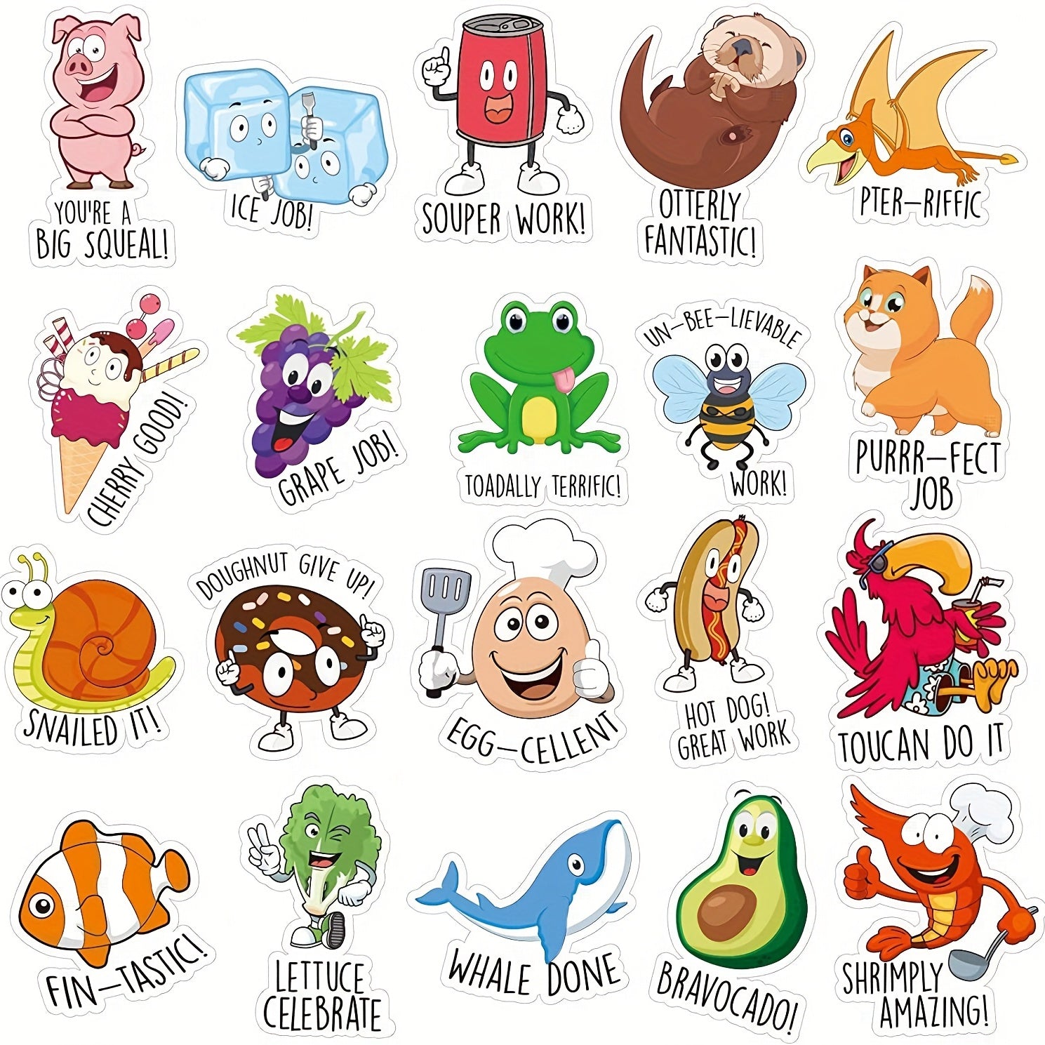 200 Punny Rewards Stickers Positive Motivational Labels Cartoon Animal Incentive