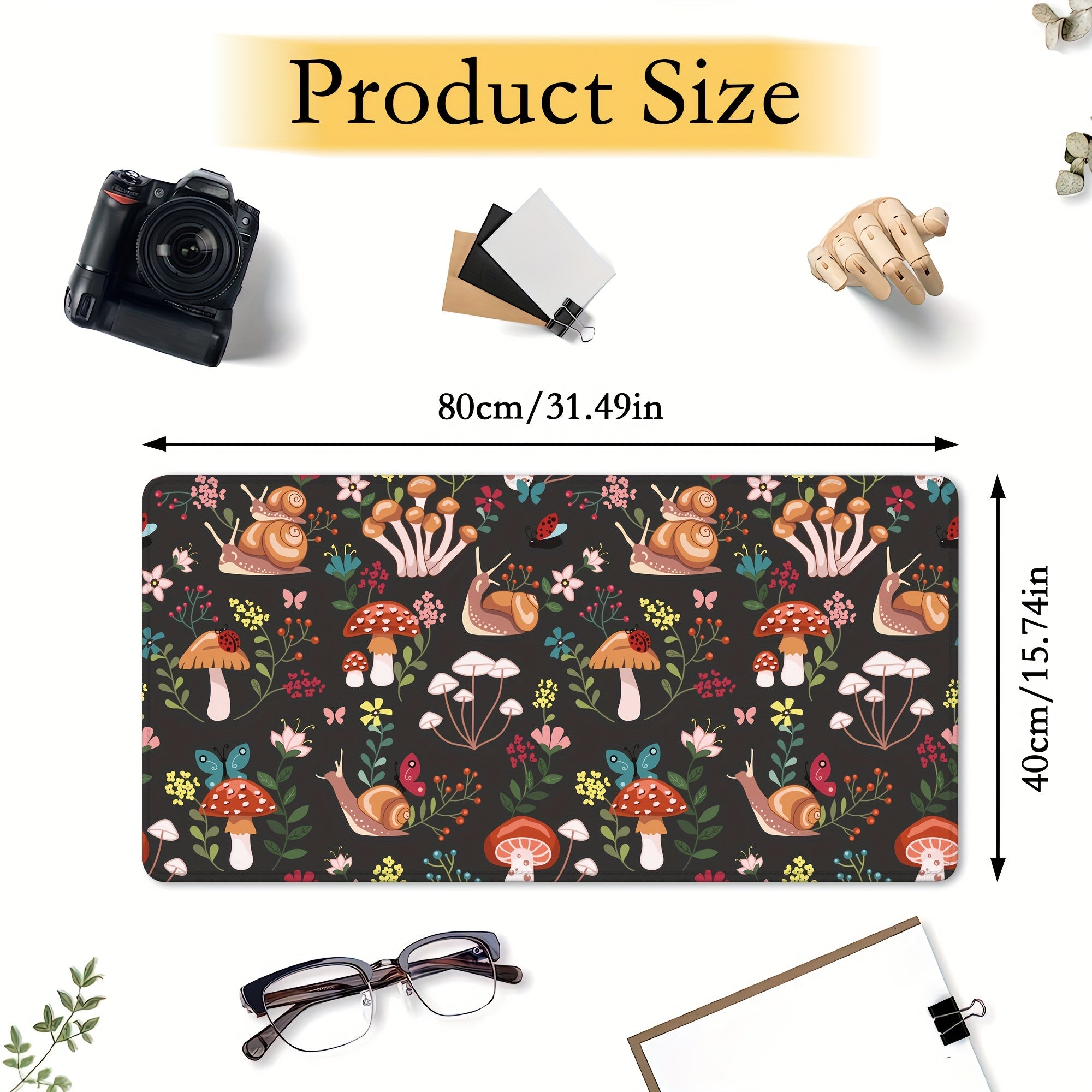 Mushrooms Snails Butterflies Large Desk Mat Gaming Mouse Pad
