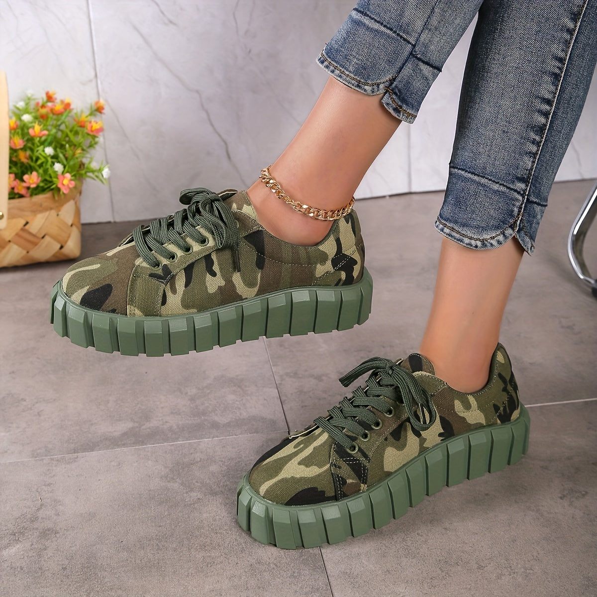 Women's Lace Up Thick Sole Canvas Shoes Non slip Board Shoes