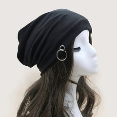 Metal Ring Slouchy Beanie Hat