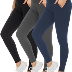 3pcs High Waisted Leggings with Pockets Tummy Control Workout Yoga Pants