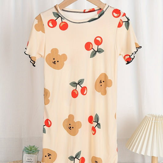Girls Casual Dress Short Sleeve Long T shirt Pajamas
