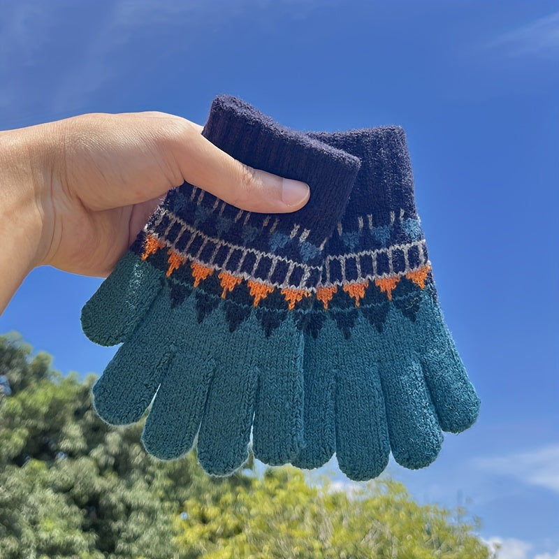Warm Knitted Gloves for Kids, Full Finger Gloves, Ages 4-9