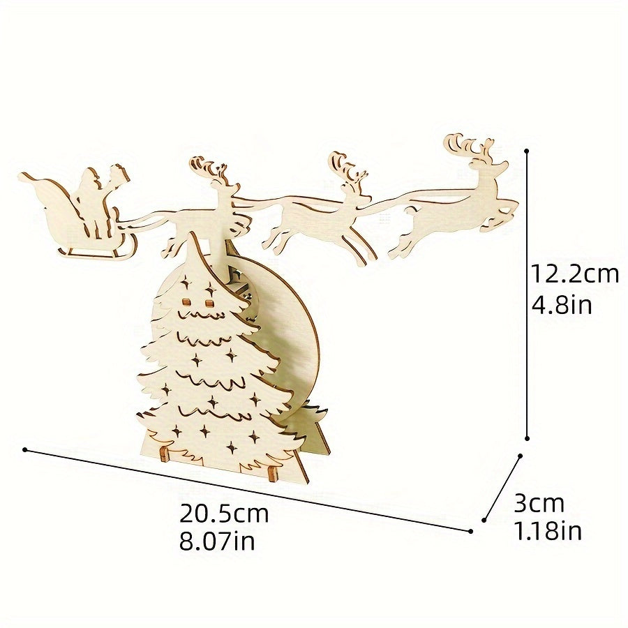 DIY 3D Reindeer & Sleigh Craft Kit Wood Carving Model Santa's