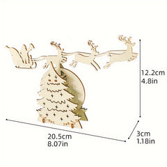 DIY 3D Reindeer & Sleigh Craft Kit Wood Carving Model Santa's