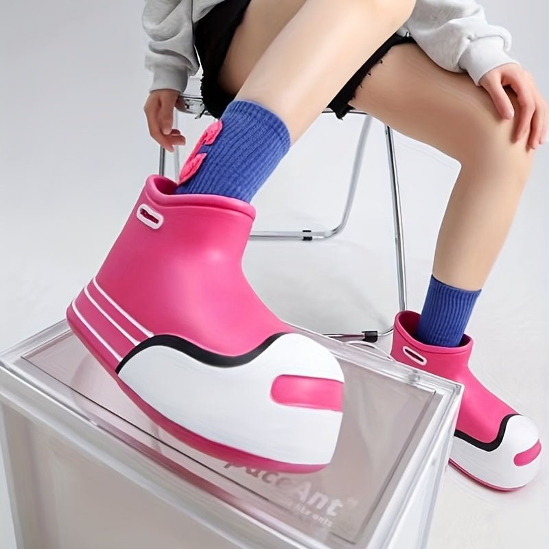 Colorblock Waterproof Ankle Rain Boots Slip On Rubber Water Shoes