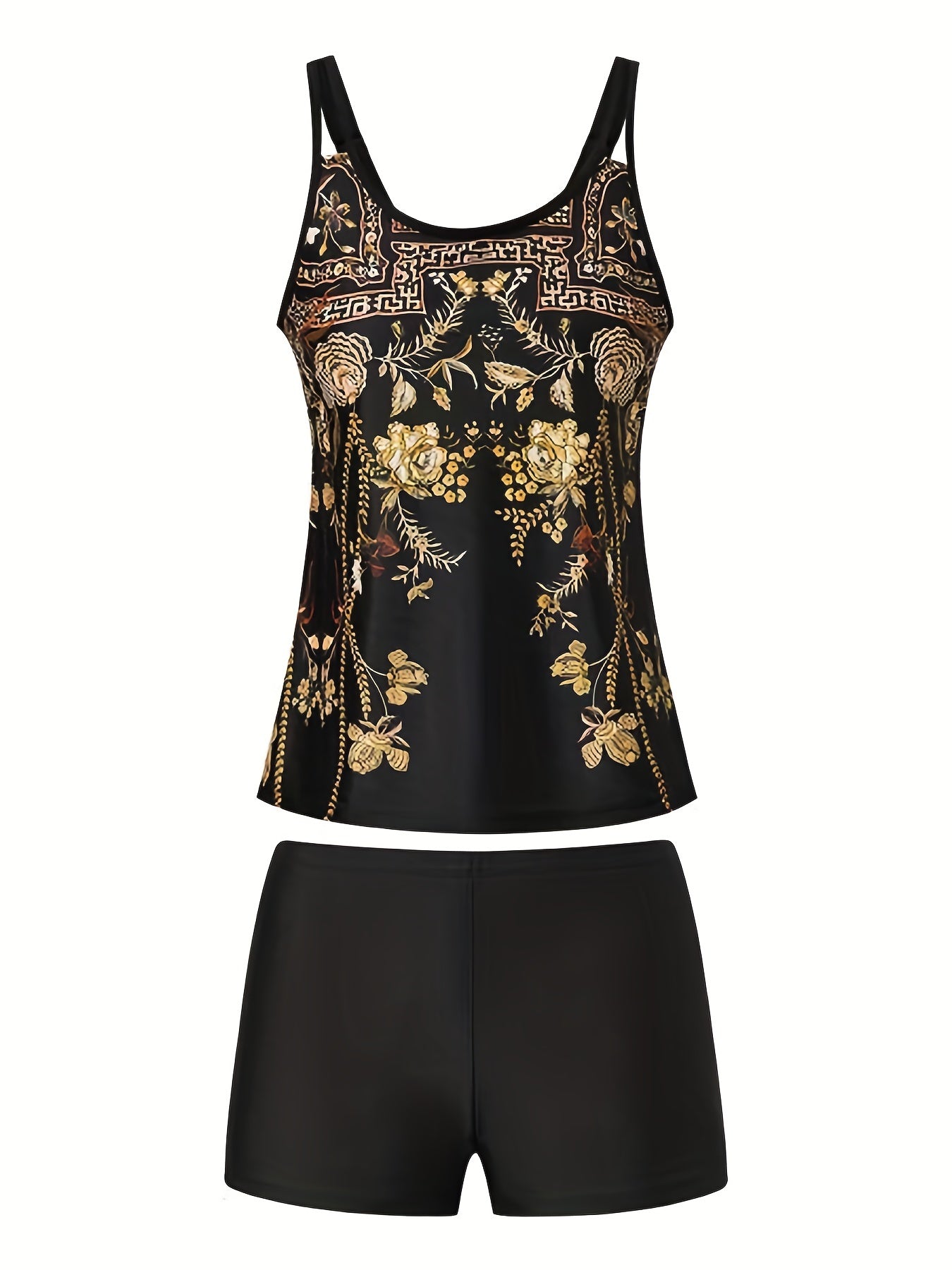 Boho Tankini Set Floral Print Cami Top & Shorts Swimsuit