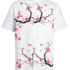 Men's Casual Short Sleeve Plum Print Shirt
