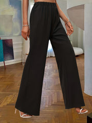 Solid Wide Leg Pants Elastic Waist Long Length