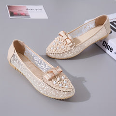 Women's Flower Mesh Flat Shoes Soft Sole Slip On Casual Flats