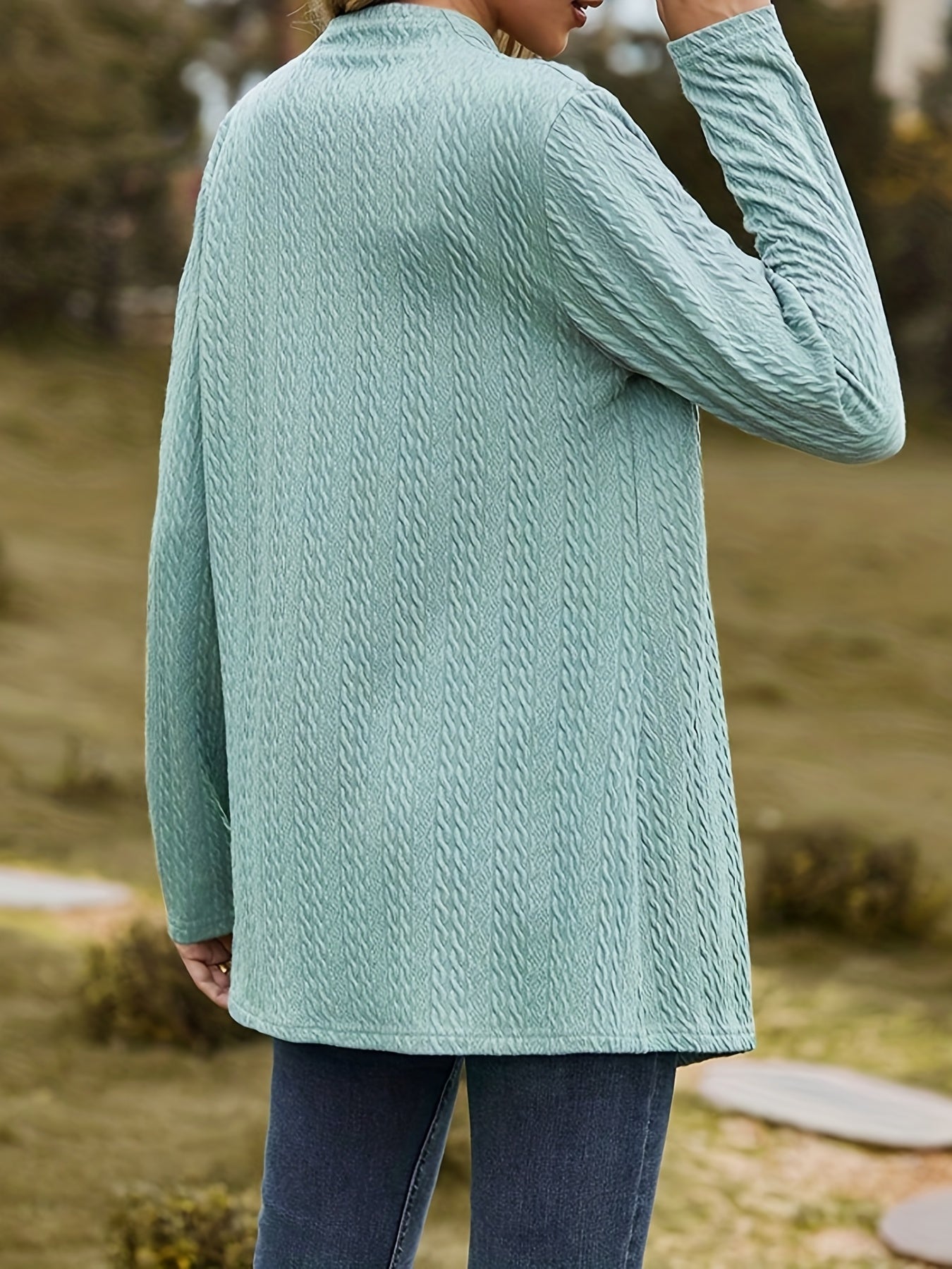 Solid Cable Long Sleeve Open Front Cardigan