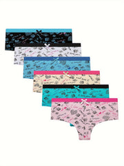6pcs Heart Print Panties Comfy & Breathable Intimates Women's Lingerie