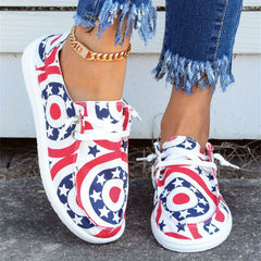 Women's Star & Ring Pattern Boat Shoes Independence Patriotic Sneakers