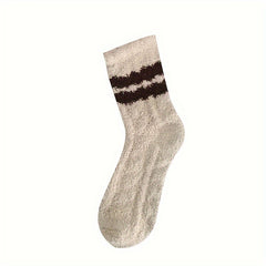 4 Pairs Striped Fuzzy Socks Comfy & Warm Mid Tube Women's Stockings