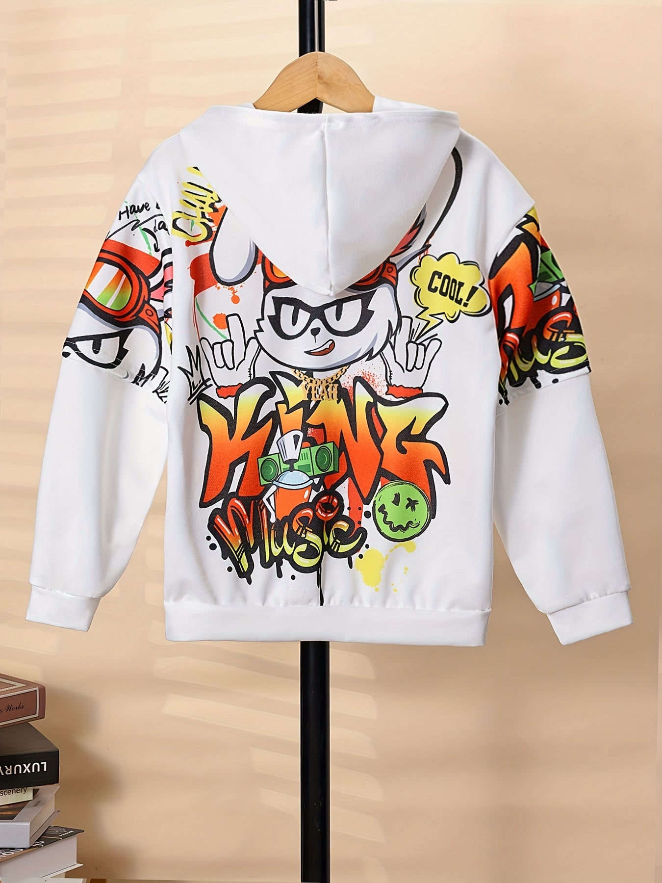 Animal & Letter Print Boys Hoodie for Spring Fall