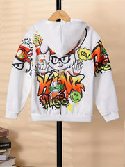 Animal & Letter Print Boys Hoodie for Spring Fall