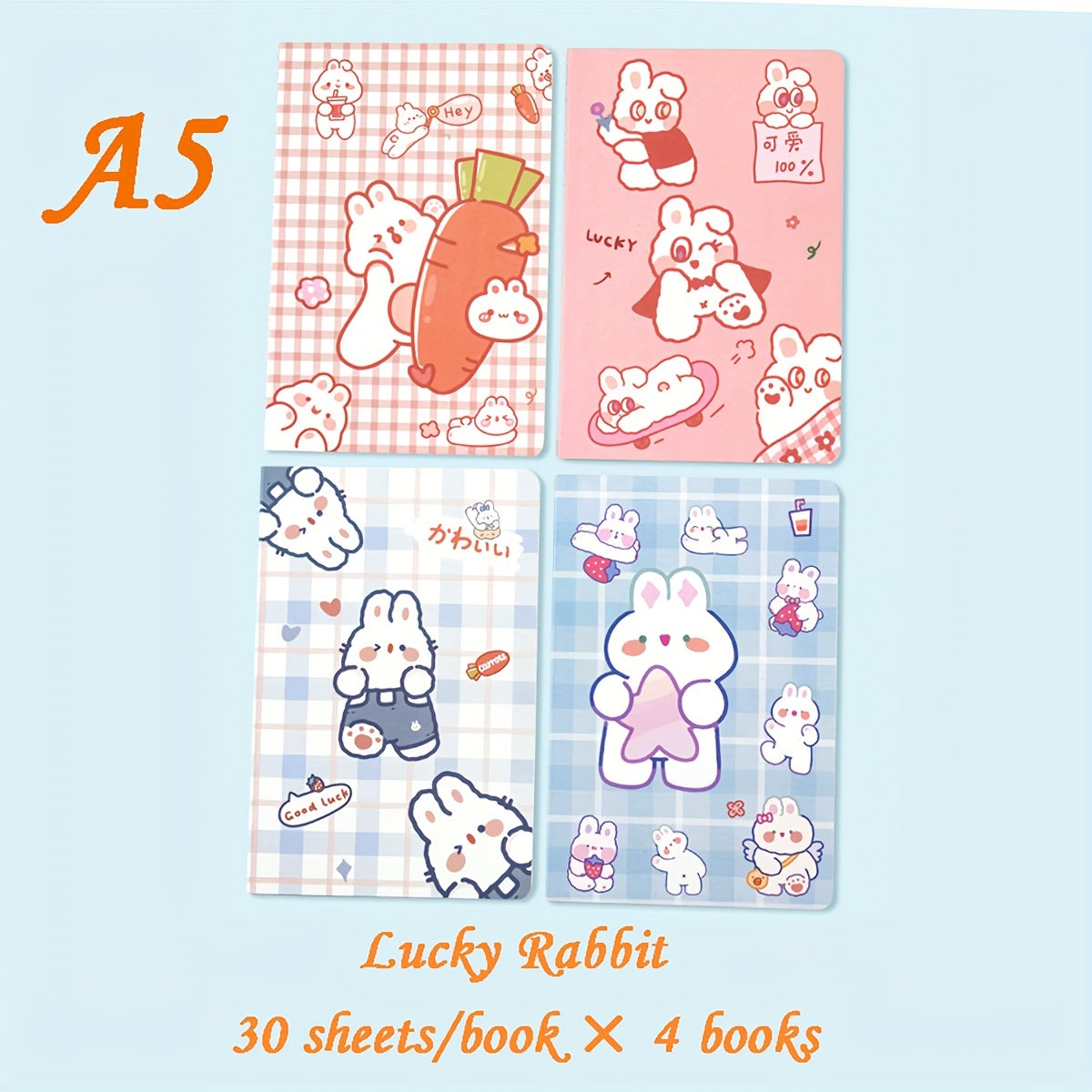 4pcs Lucky Rabbit A5 Car Line Notebook 30sheets Student Stationery
