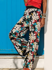 Boho Floral Print High Waist Pants for Women