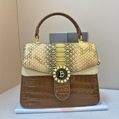 Snake Print Crossbody Bag with Detachable Strap