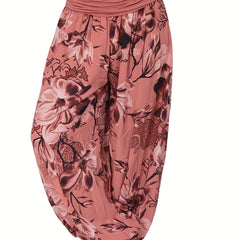 Colorblock Floral Print Ruched Jogger Trousers