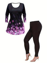Women's Plus Floral Print Tunic Top & Leggings Outfit Set