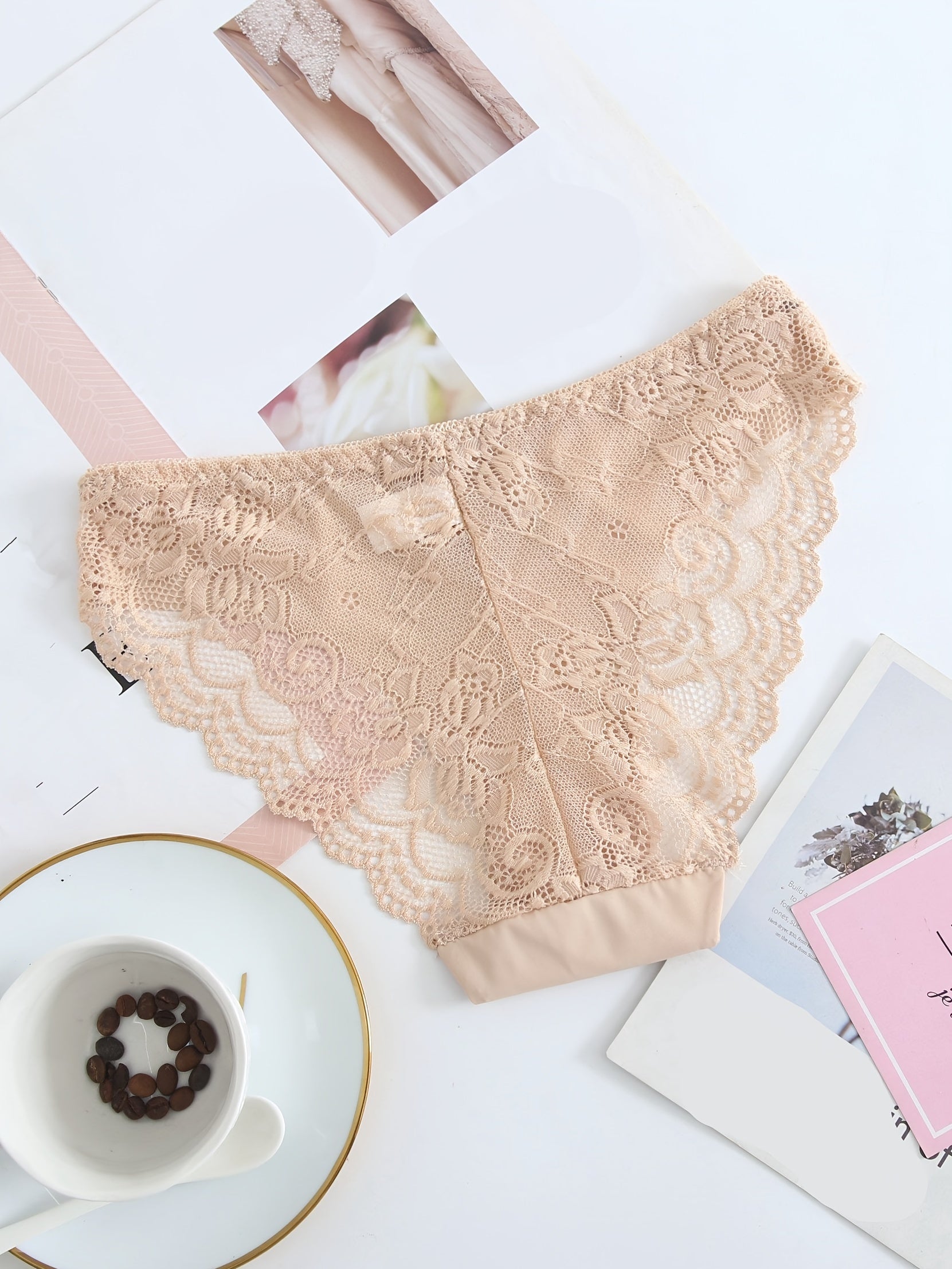 6pcs Mixed Lace Trim Low Waist Panties Pack