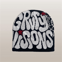 Spider Web Letter Jacquard Beanie Reversible Y2K Hip Hop Couple Knitted