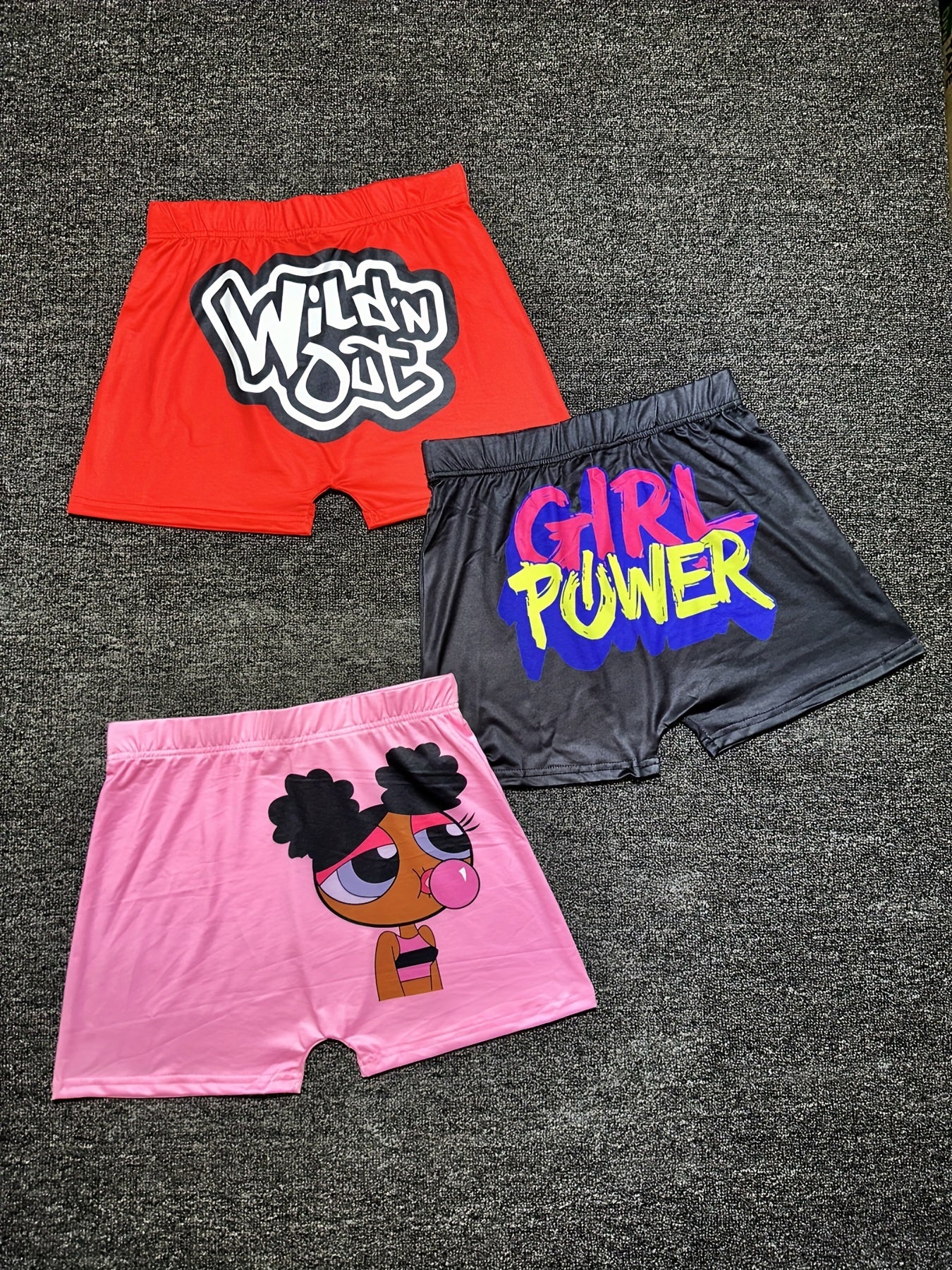 Letter & Graphic Print Skinny Shorts 3 Pack Women's Casual Yoga Shorts