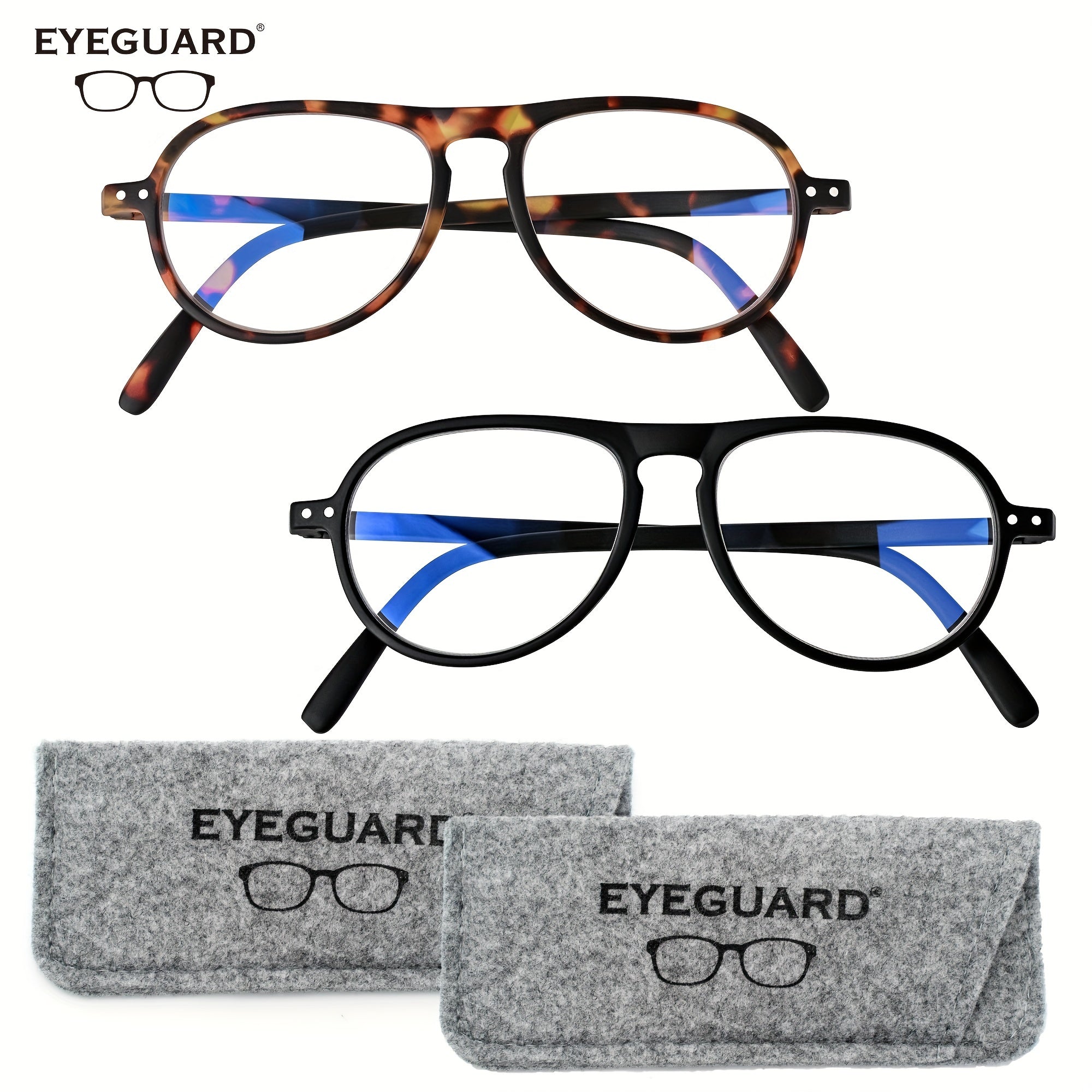 EYEGUARD 2 Pack Reading Glasses Lightweight Light Blocking Readers