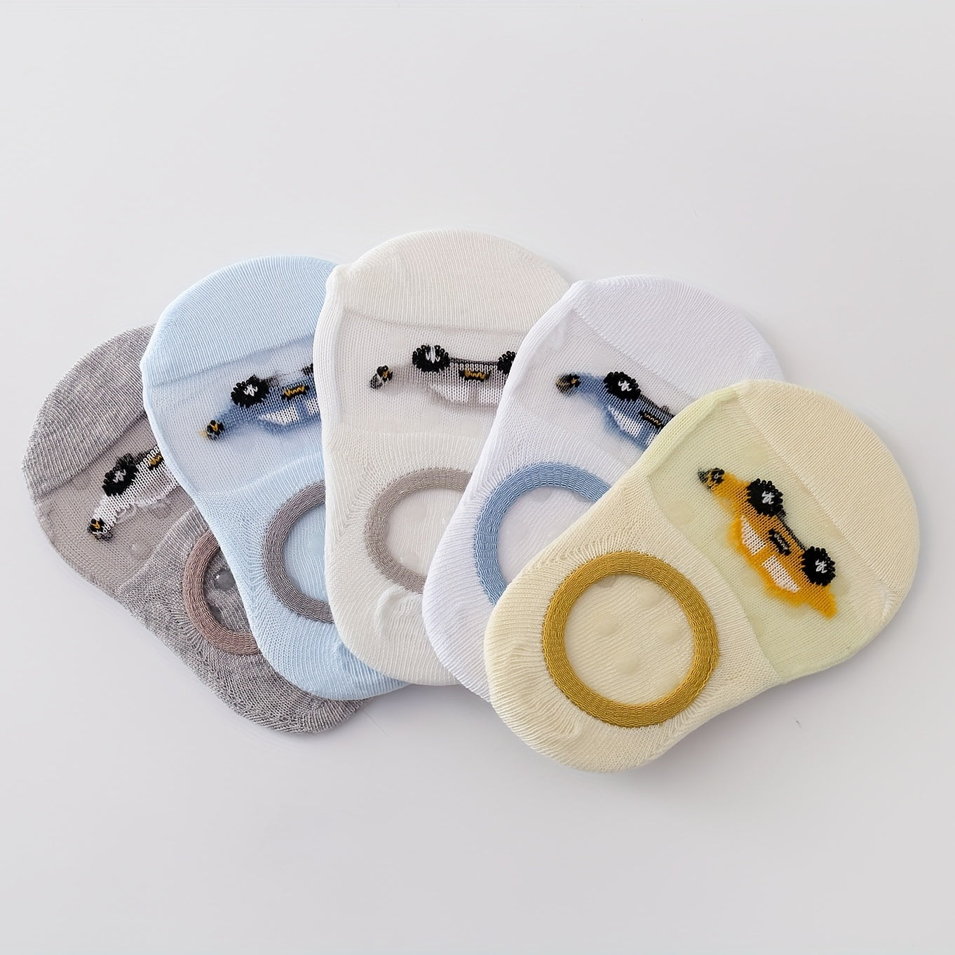 5 Pairs Baby Boys Boat Socks Cartoon Car Pattern Anti Slip Cotton Blend