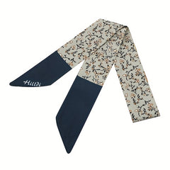 2pcs Beige & Green Skinny Scarf Long Ribbon Neckerchief Twilly Scarf
