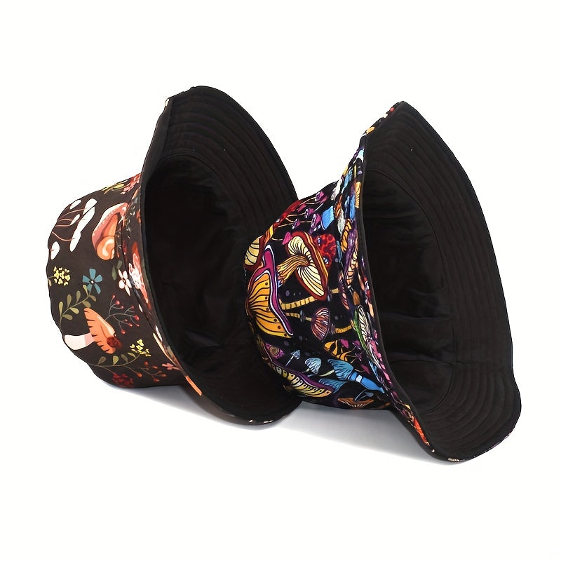 Y2K Mushroom Print Bucket Hat Hip Hop Casual Cartoon Basin Hat
