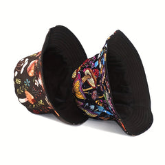 Y2K Mushroom Print Bucket Hat Hip Hop Casual Cartoon Basin Hat