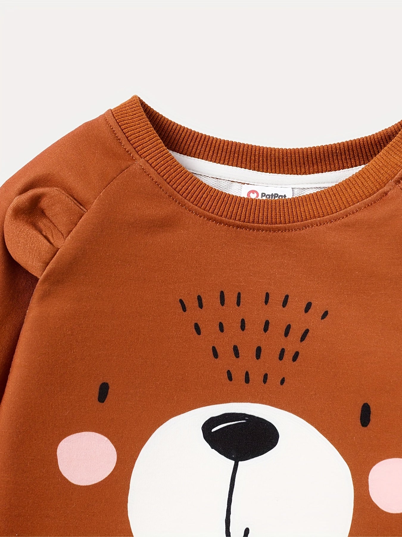 Animal Bear Print Crew Neck Sweatshirt with 3D Ears