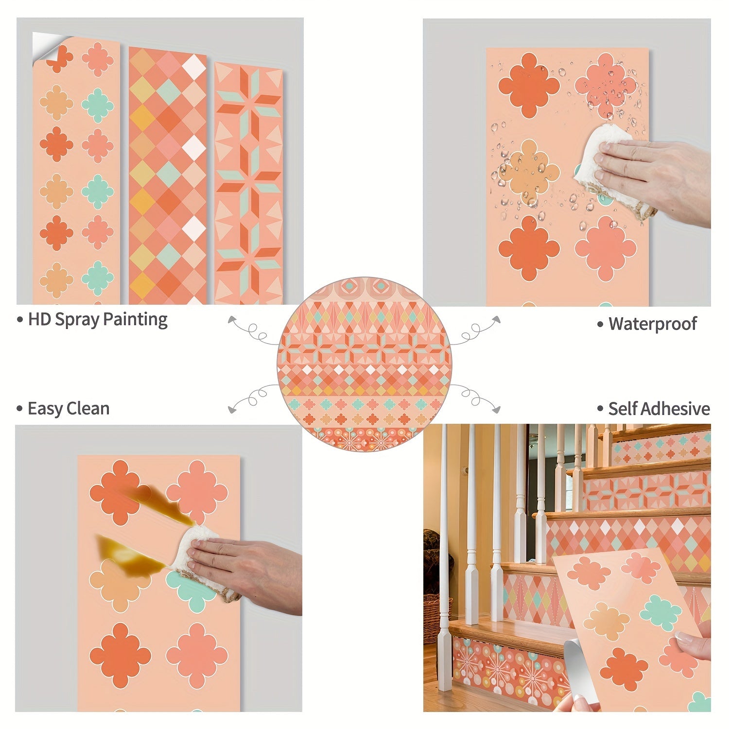 6pcs Vintage Flower Tile 3D DIY Wallpaper - Removable & Easy to Install