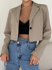 Solid Lapel Blazer Long Sleeve Outerwear