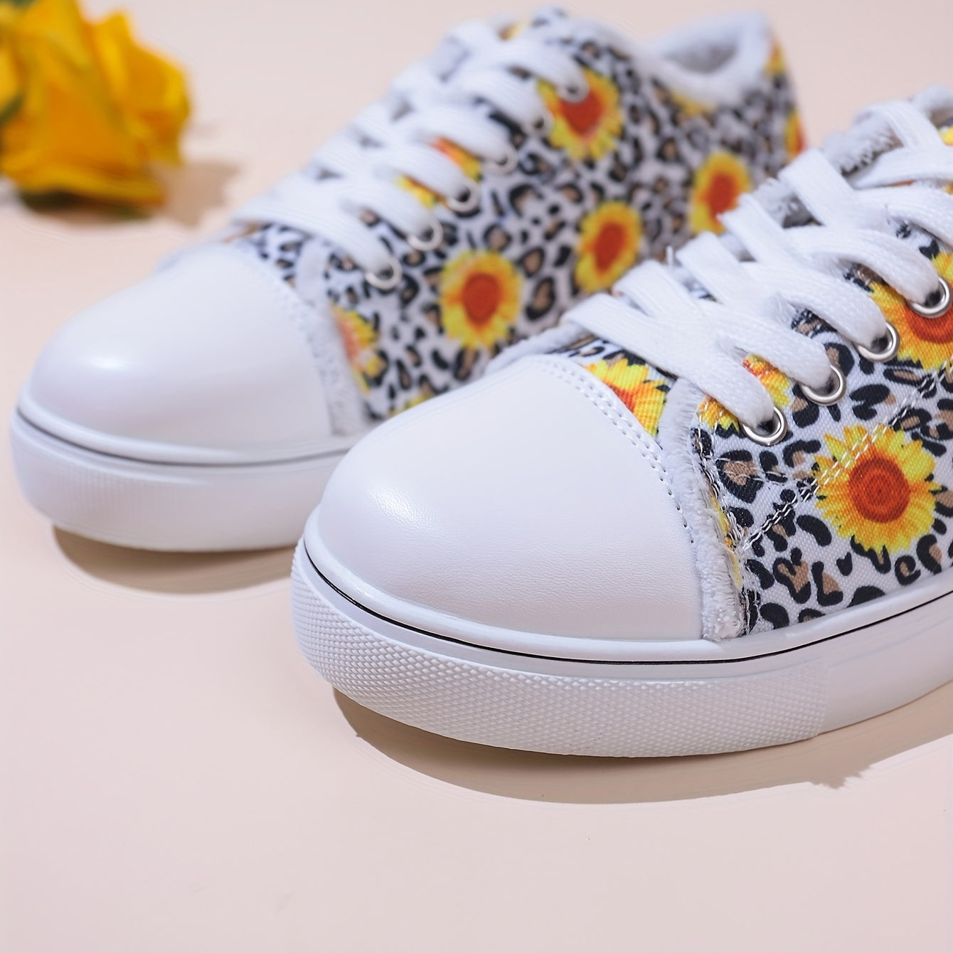 Leopard & Flower Print Lace Up Flat Shoes for Women