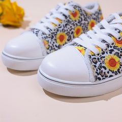 Leopard & Flower Print Lace Up Flat Shoes for Women