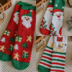 3 Pairs Cartoon Print & Fuzzy Warm Socks Women's Stockings