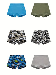 6pcs Boys Cartoon Print Cotton Boxer Briefs