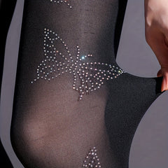 Butterfly Rhinestone Pantyhose High Waist Sheer Footed Stockings