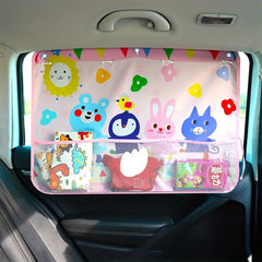 Adjustable Cartoon Car Sun Shade Curtain with Side Window Pocket