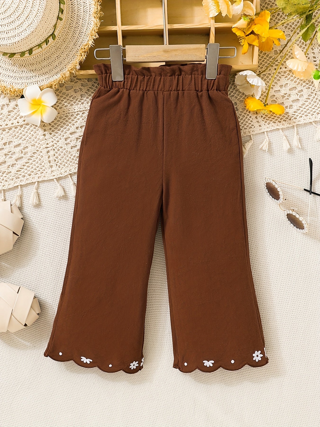Girls Bell Bottomed Pants High Waisted Loose Fit