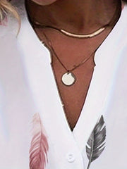 Women's Plus Feather Print Button Up Top